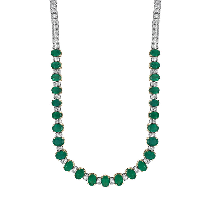18kt White Gold Diamond and Green Emerald Tennis Necklace