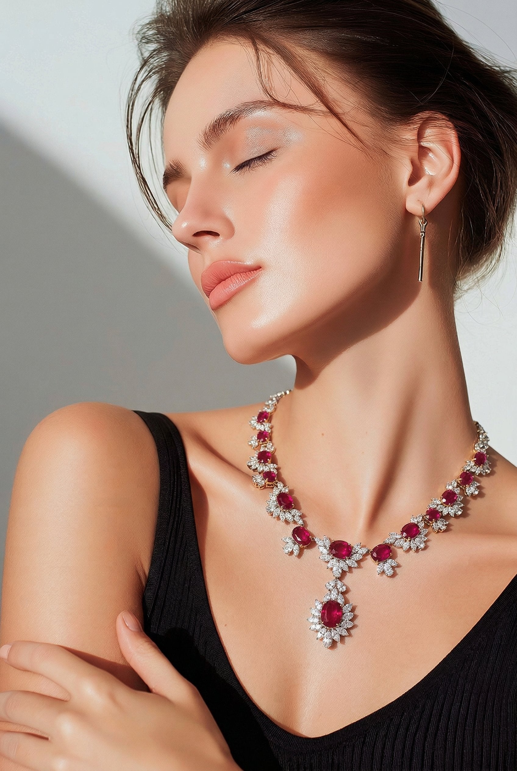 18kt White Gold Diamond And Ruby Necklace
