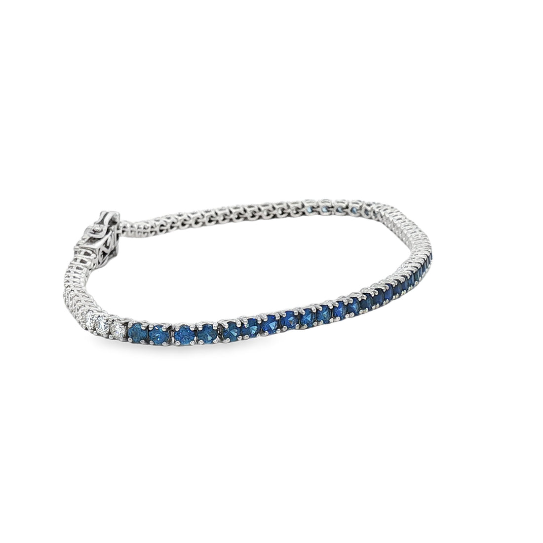 18kt White Gold Diamond And Blue Sapphire Tennis Bracelet