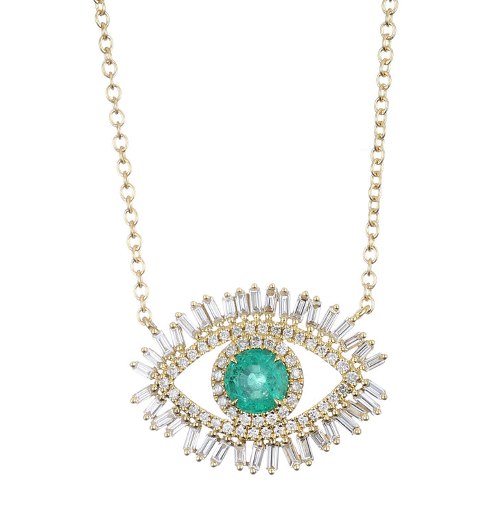 18kt Yellow Gold Diamond And Emerald Pendant