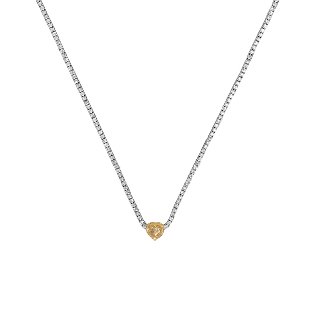 18kt White Gold Diamond and Yellow Diamond Tennis Necklace