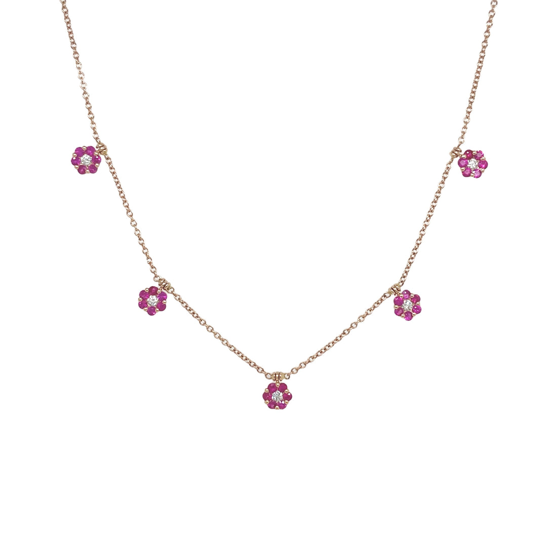 18kt Rose Gold Diamond and Pink Sapphire Flower Necklace