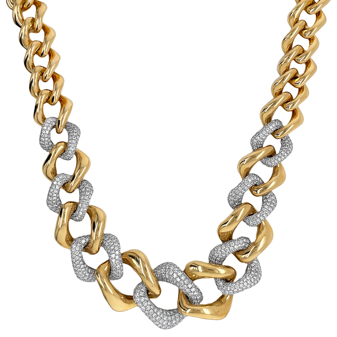 18kt Yellow and White Gold Diamond Link Necklace