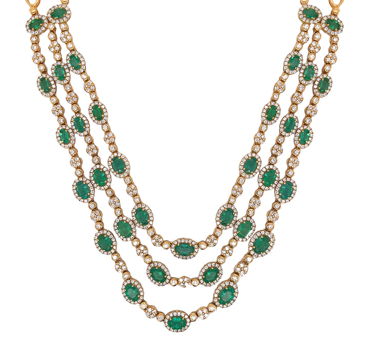 18kt Yellow Gold Diamond And Green Emerald Necklace