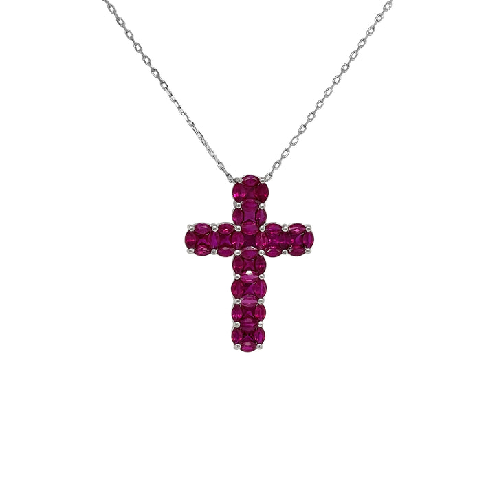 18kt White Gold Ruby Cross Pendant