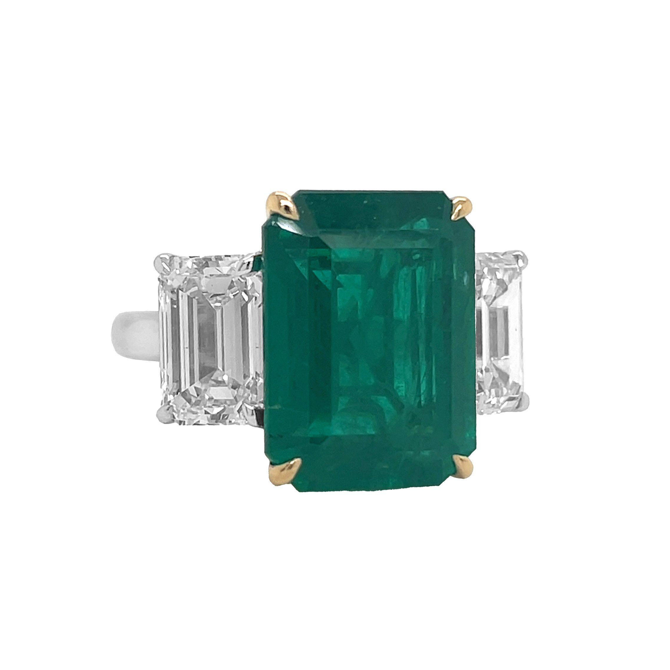 18kt White and Yellow Gold Diamond and Green Emerald