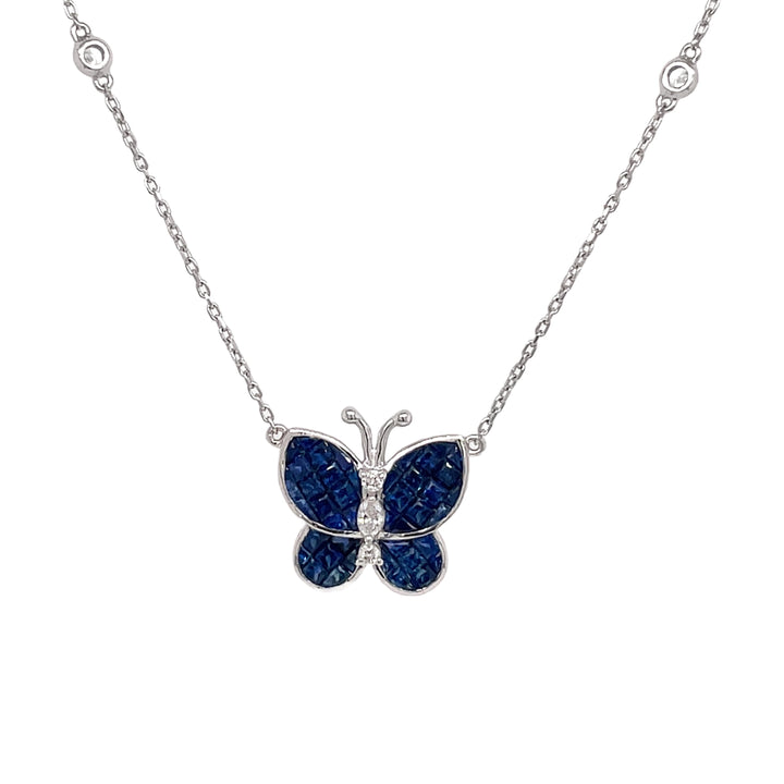 18kt White Gold Diamond and Blue Sapphire Pendant