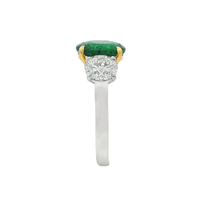 18kt White And Yellow Gold GIA Certified Diamond And GIA Certified Green Emerald Ring