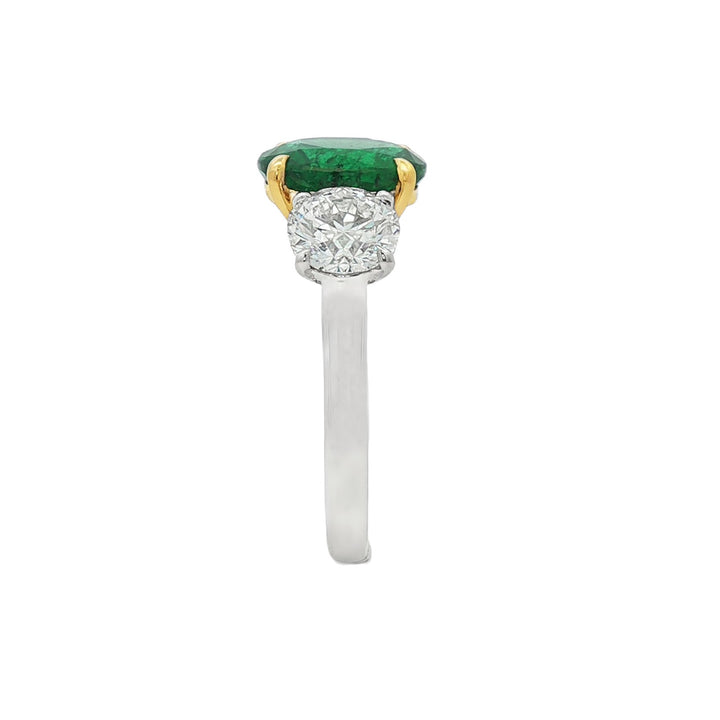 18kt White And Yellow Gold GIA Certified Diamond And GIA Certified Green Emerald Ring