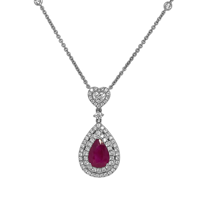 18kt White Gold Diamond And Ruby Pendant