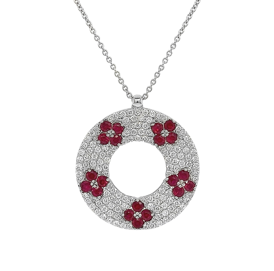 18kt White Gold Diamond And Ruby Pendant