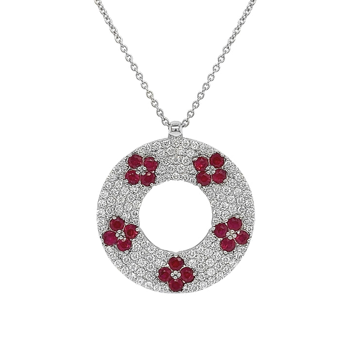 18kt White Gold Diamond And Ruby Pendant