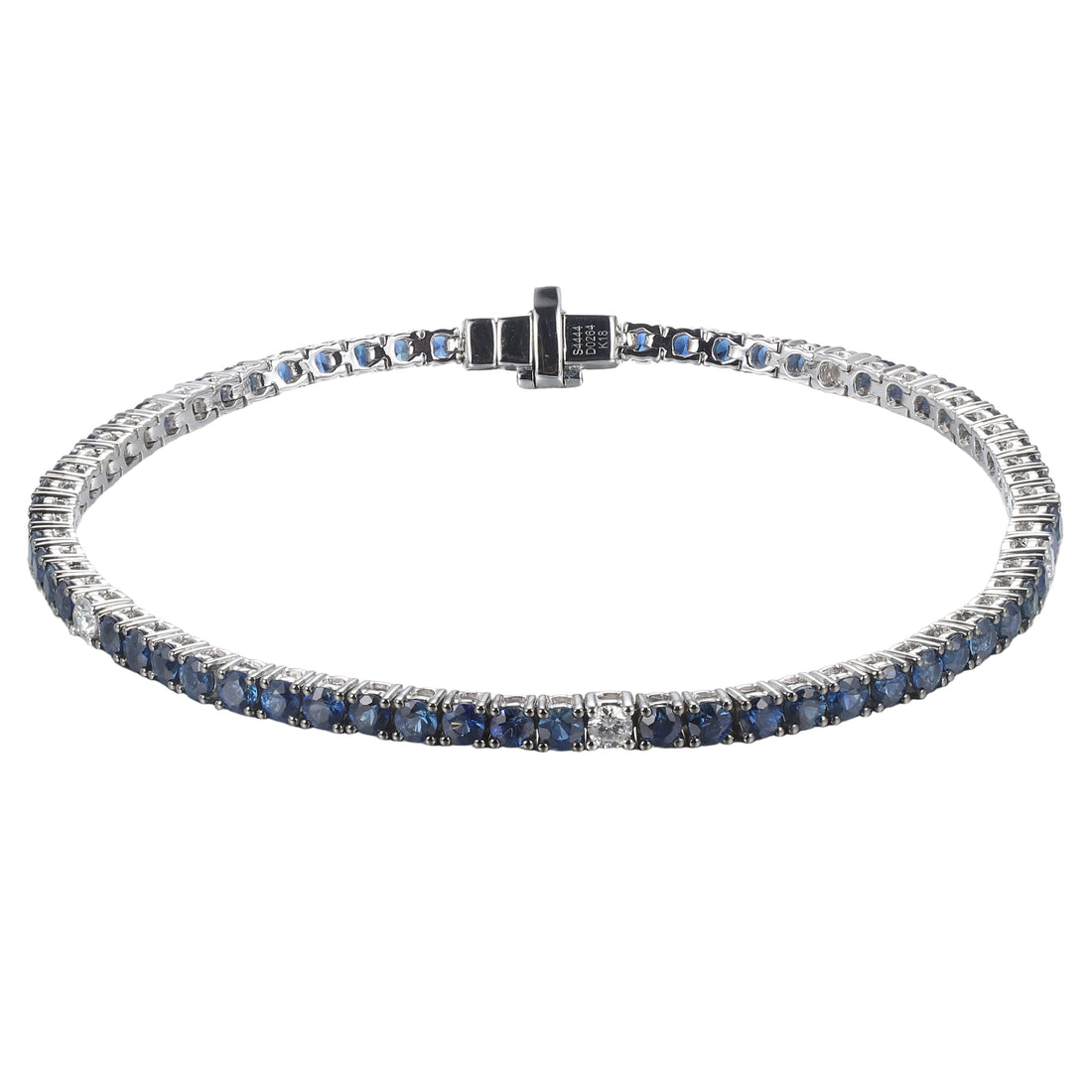 18kt White Gold Diamond and Blue Sapphire Tennis Bracelet