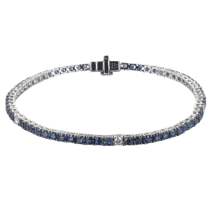 18kt White Gold Diamond and Blue Sapphire Tennis Bracelet