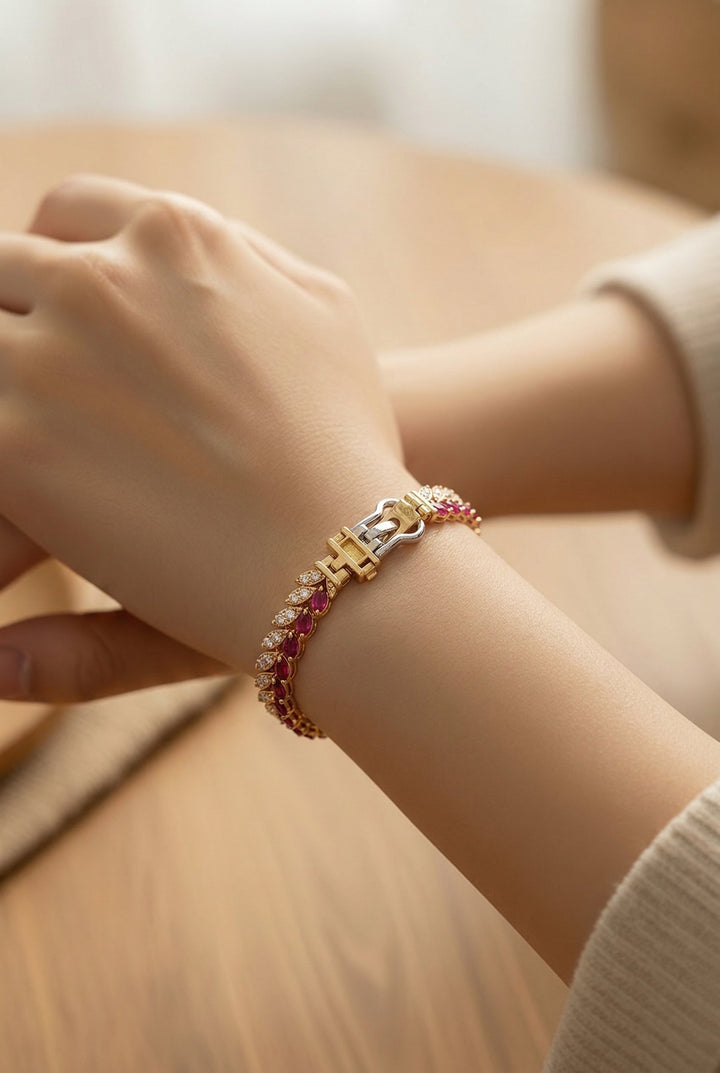 18kt Yellow Gold Diamond And Ruby Bracelet
