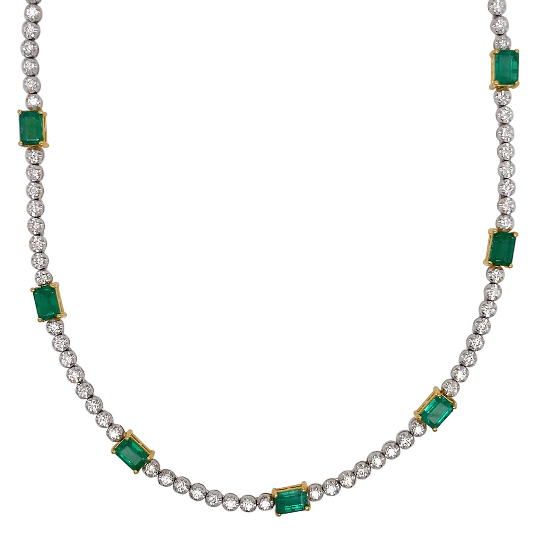 18kt White Gold Diamond and Green Emerald Necklace.