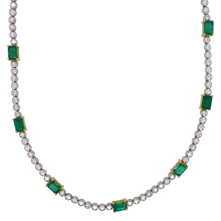 18kt White Gold Diamond and Green Emerald Necklace.