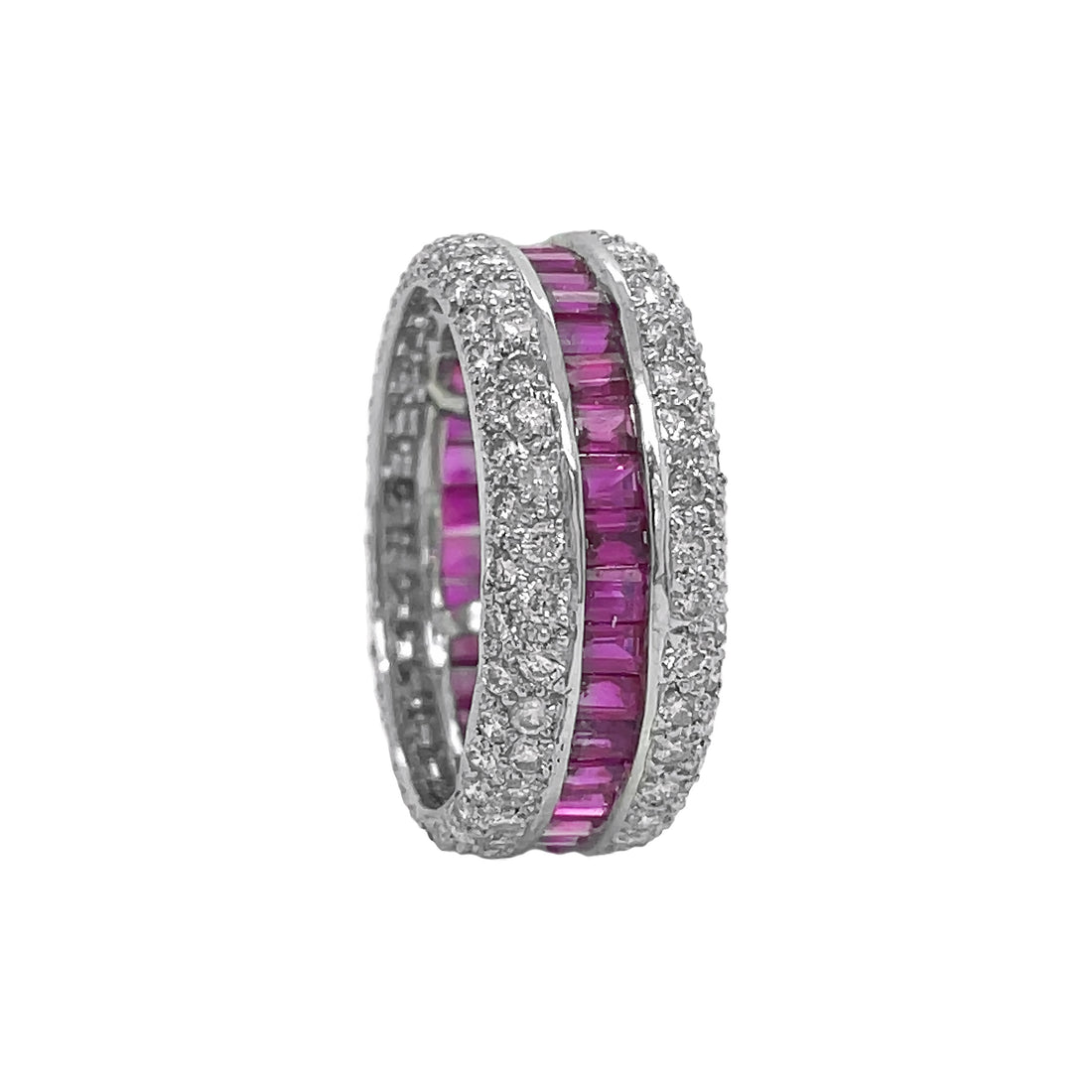18kt White Gold Diamond and Ruby Band