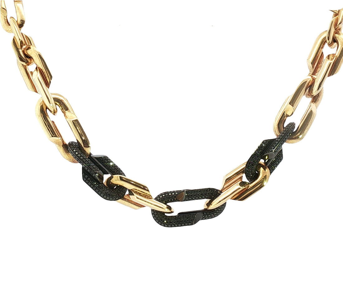 18kt Yellow and White Gold Black Diamond Link Necklace