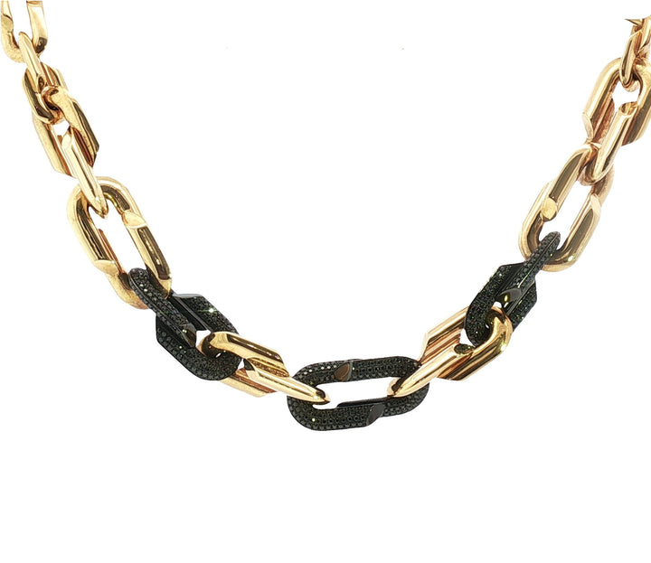 18kt Yellow and White Gold Black Diamond Link Necklace