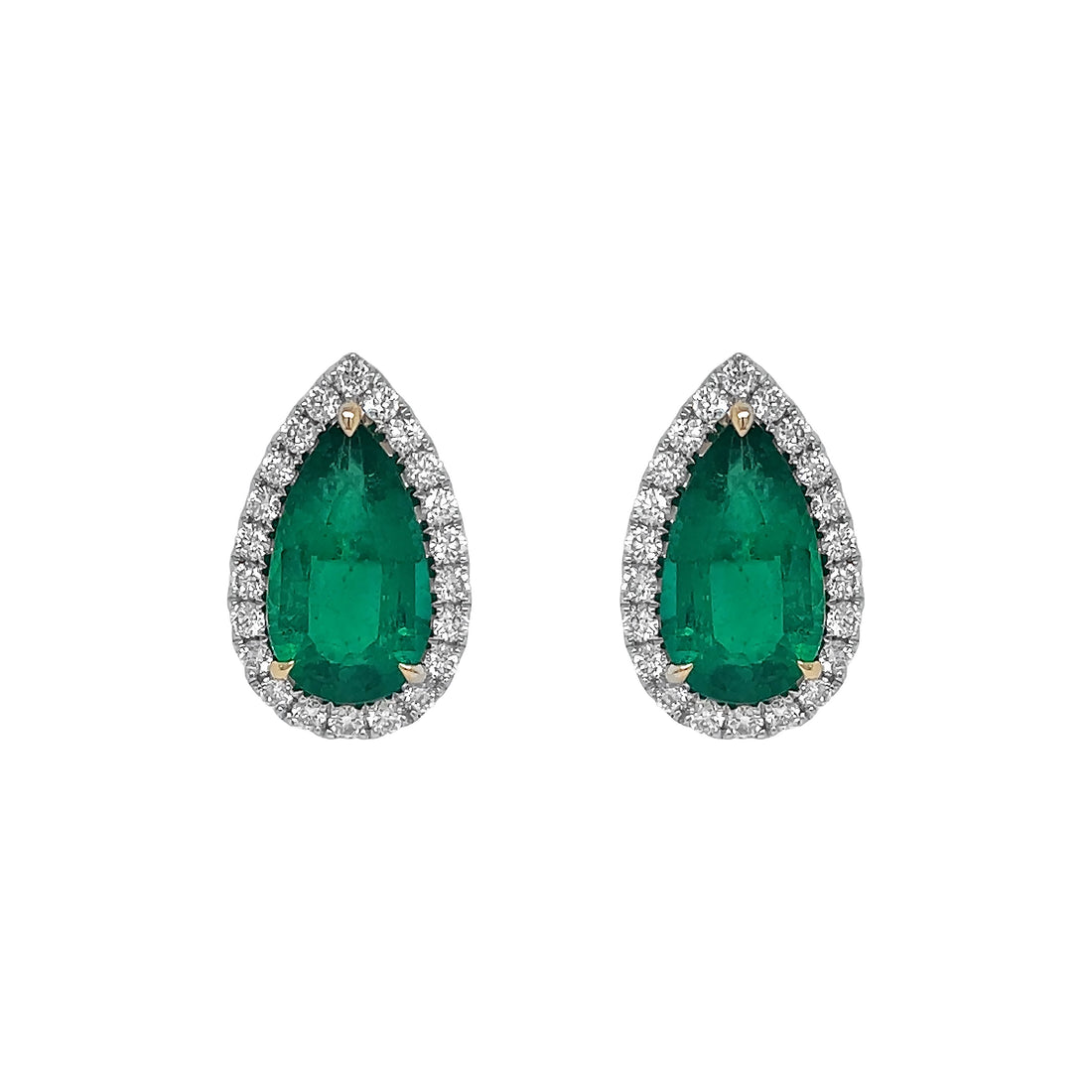 18kt White Gold Diamond and Green Emerald Earrings