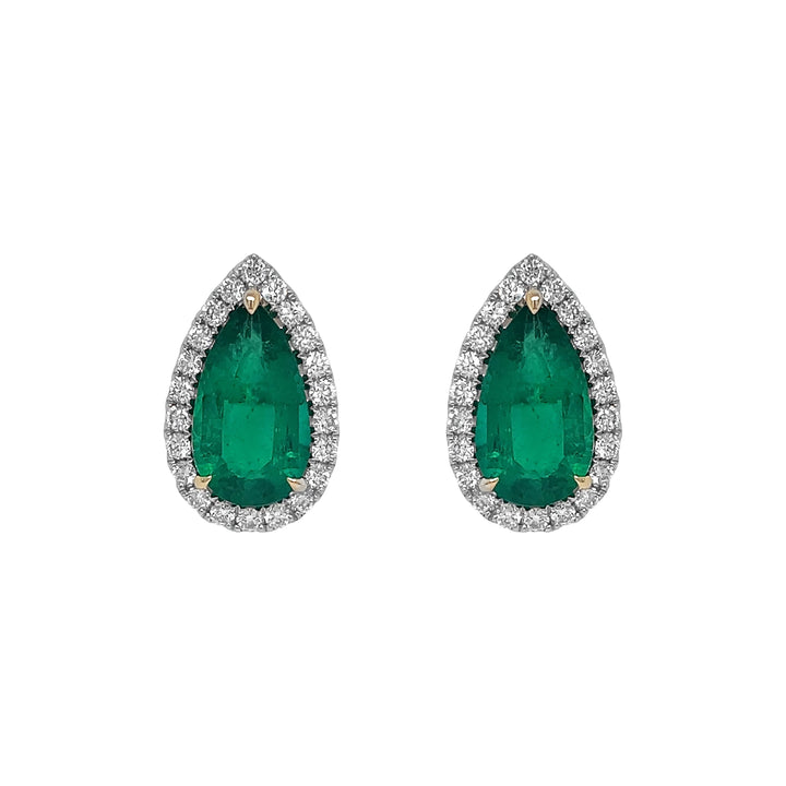 18kt White Gold Diamond and Green Emerald Earrings