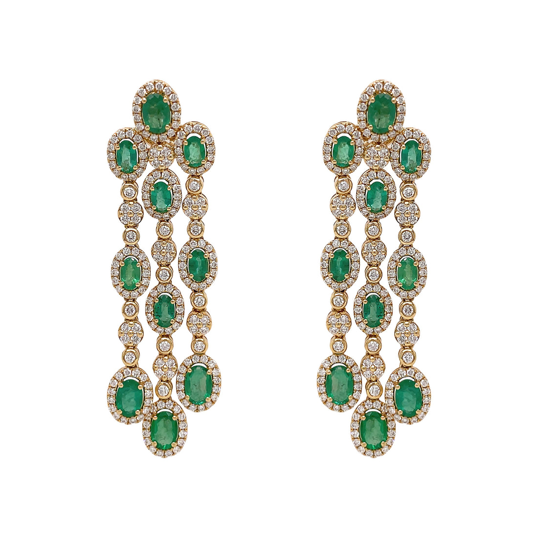 18kt Yellow Gold Diamond And Emerald Earrings
