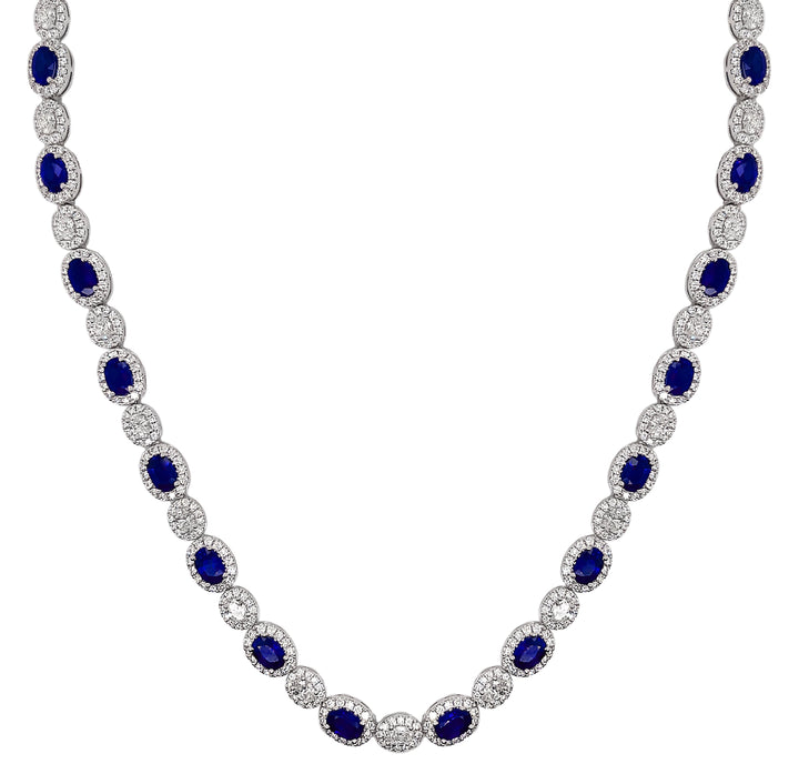 18kt White Gold Diamond and Blue Sapphire Necklace.