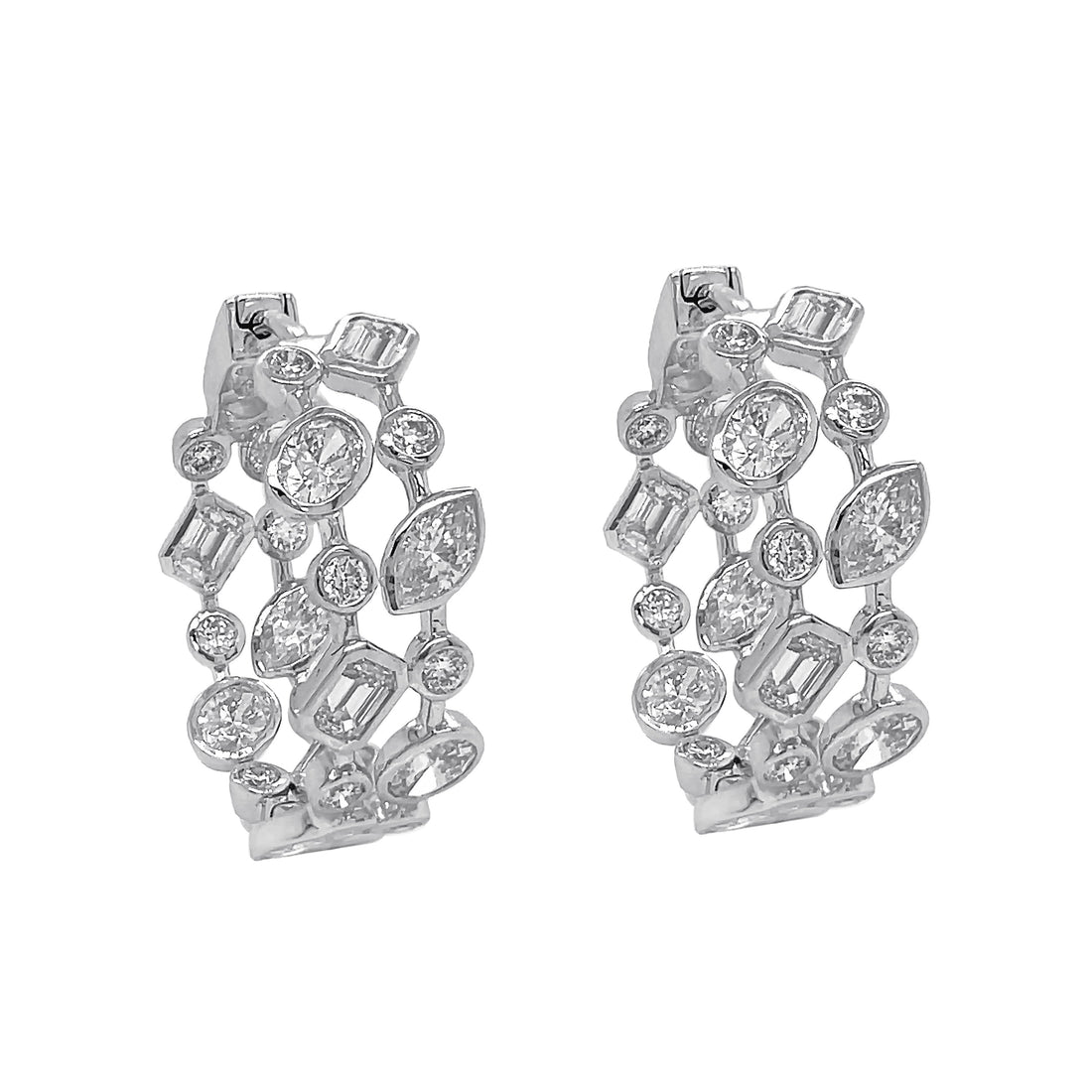 18kt White Gold Diamond Hoops