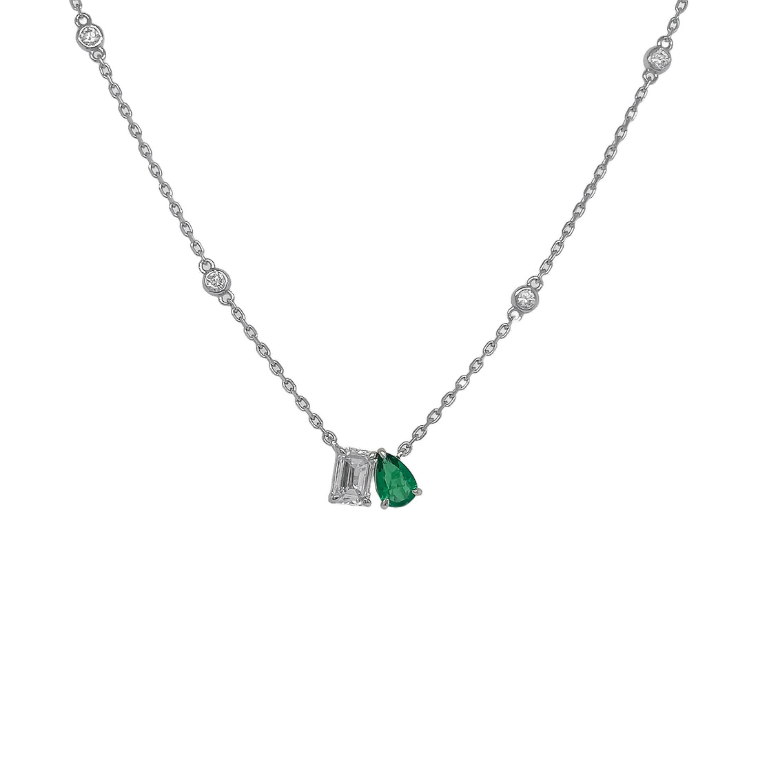 18kt White Gold Diamond and Green Emerald Pendant