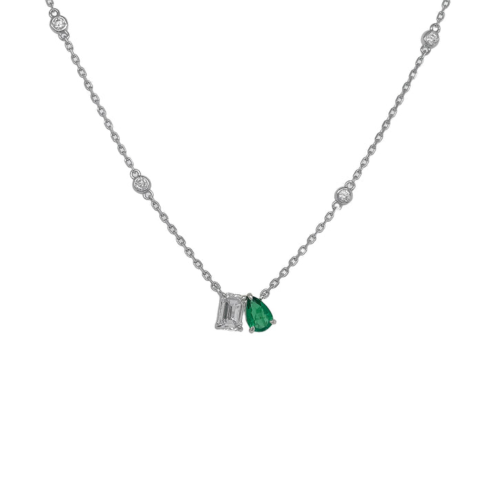 18kt White Gold Diamond and Green Emerald Pendant