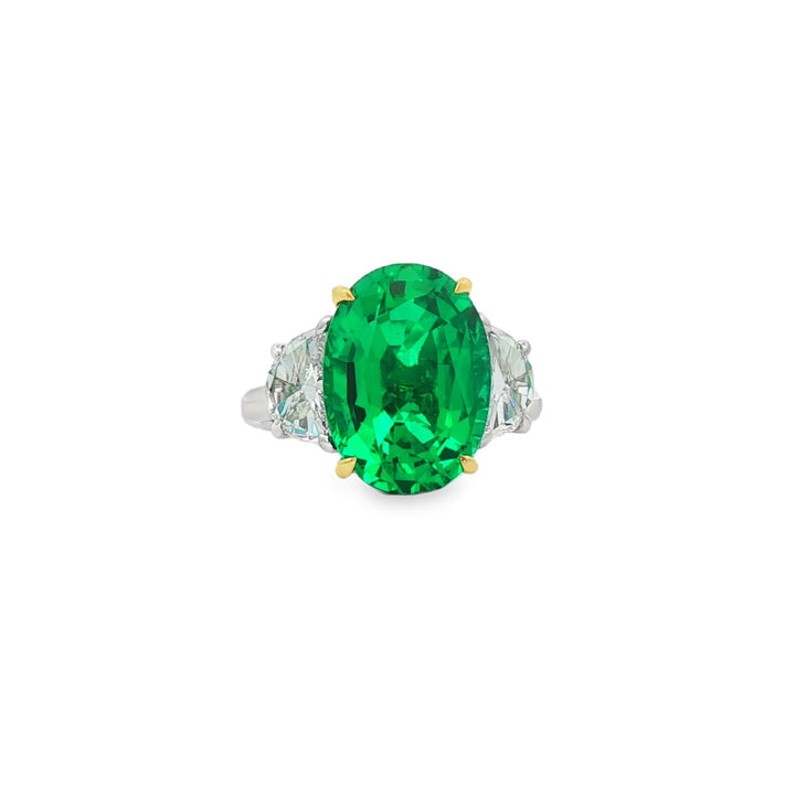 14kt Yellow And White Gold Lab Diamond And Green Emerald Ring