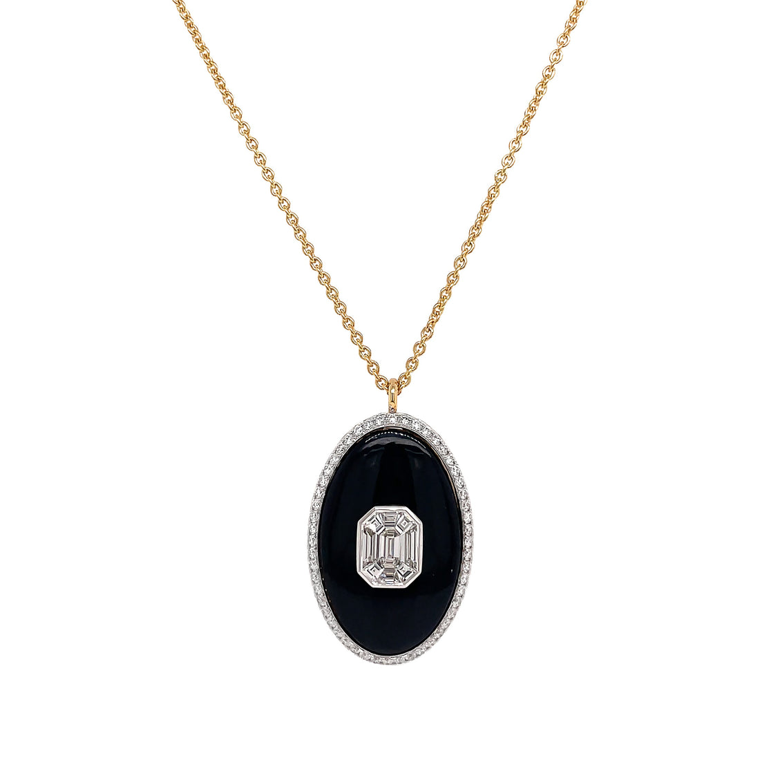 18kt Yellow and White Gold Diamond Onyx Pendant.