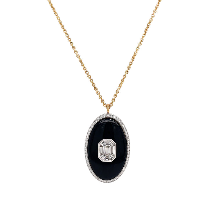 18kt Yellow and White Gold Diamond Onyx Pendant.