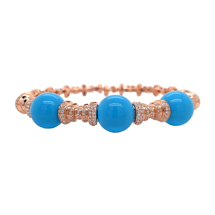 18Kt Rose Gold Diamond and Turquoise Bangle