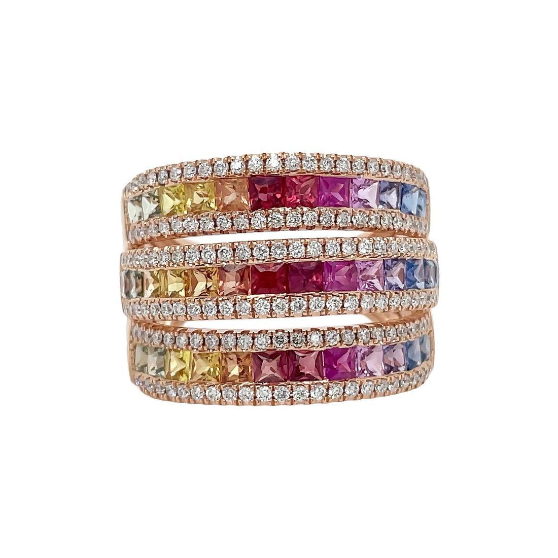 18kt Rose Gold Diamond and Multi Sapphire Ring
