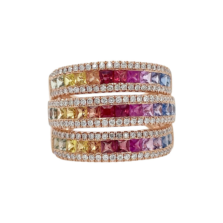 18kt Rose Gold Diamond and Multi Sapphire Ring