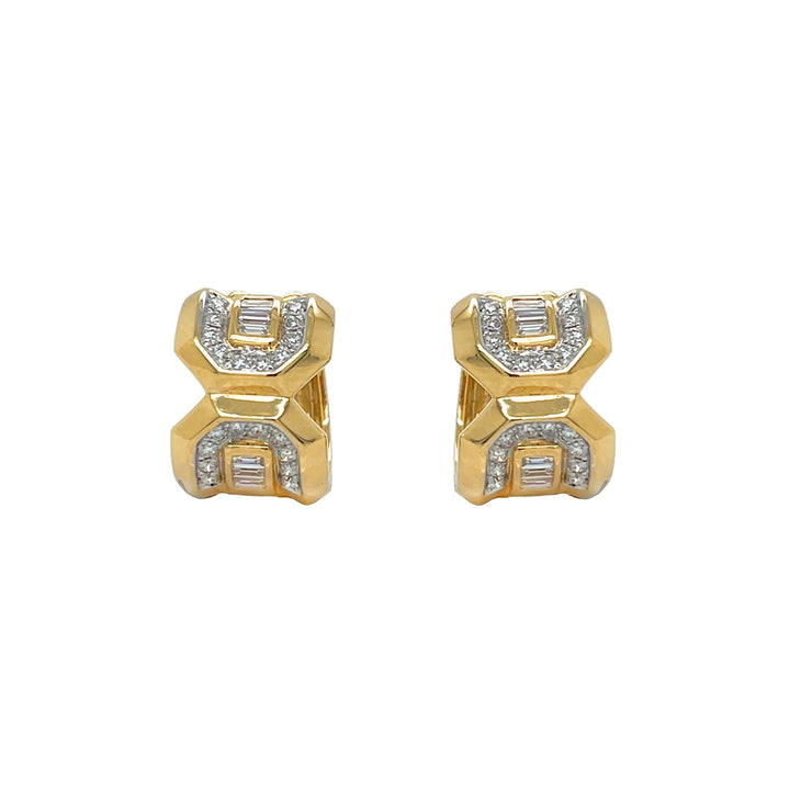 18kt Yellowm And White Gold Diamond Huggie Earrings