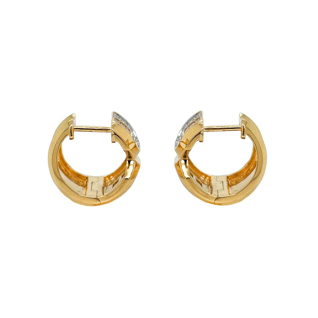 18kt Yellowm And White Gold Diamond Huggie Earrings