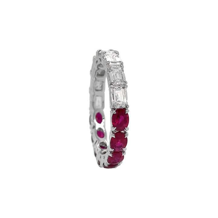 18kt White Gold Diamond And Ruby Band.
