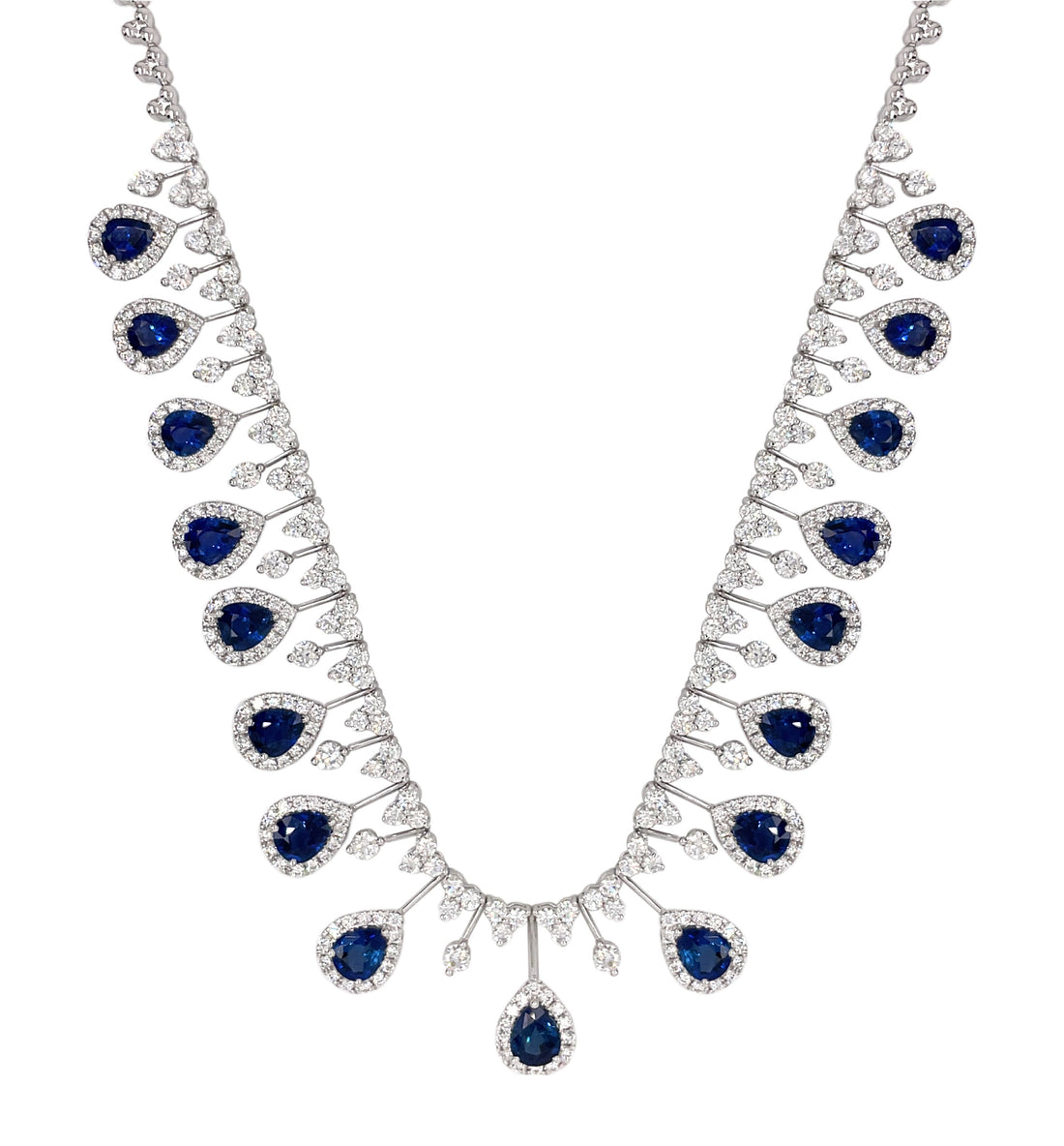18kt White Gold Diamond and Sapphire Necklace.