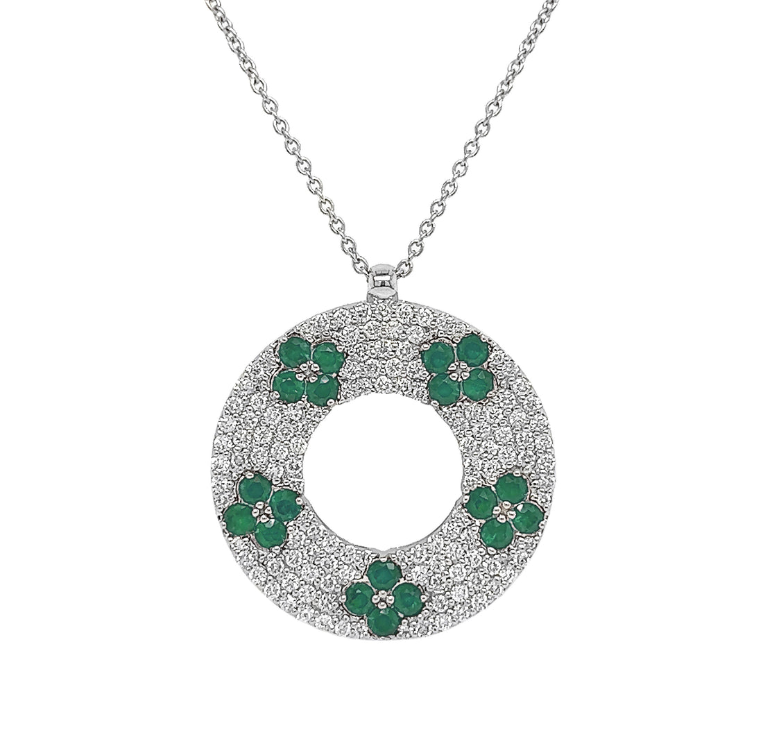 18kt White Gold Diamond and Emerald Pendant