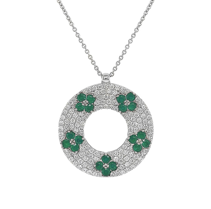 18kt White Gold Diamond and Emerald Pendant