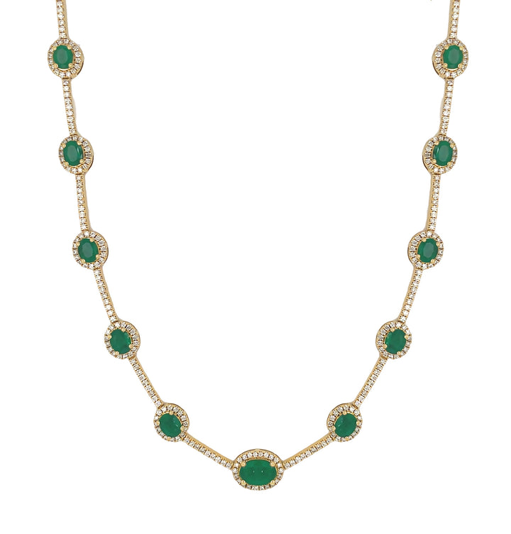 18kt Yellow Gold Diamond and Green Emerald Diamond Necklace