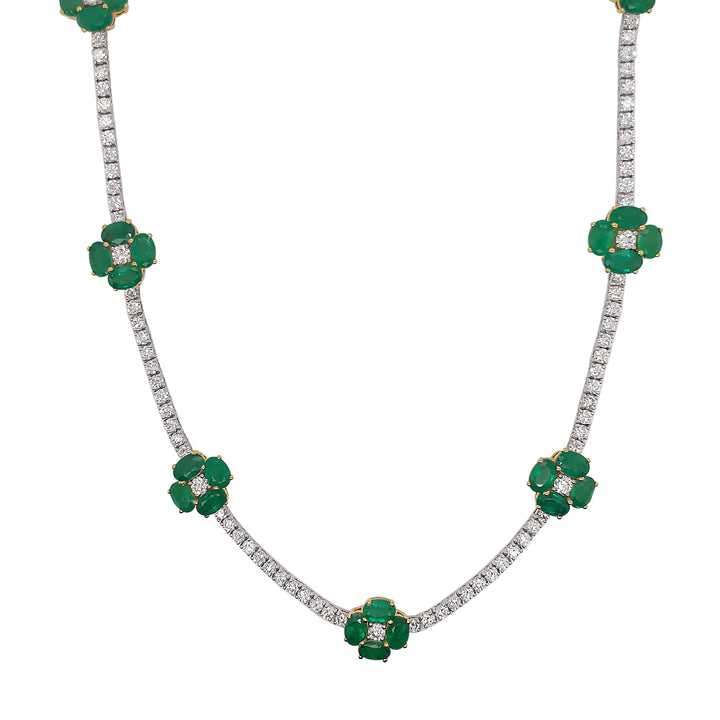 18kt White Gold Diamond and Green Emerald Necklace.
