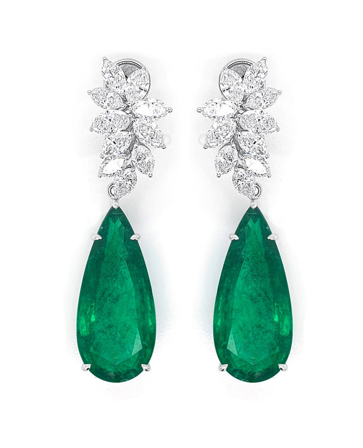 18kt White Gold Diamond And GIA Certified Emerald Earring