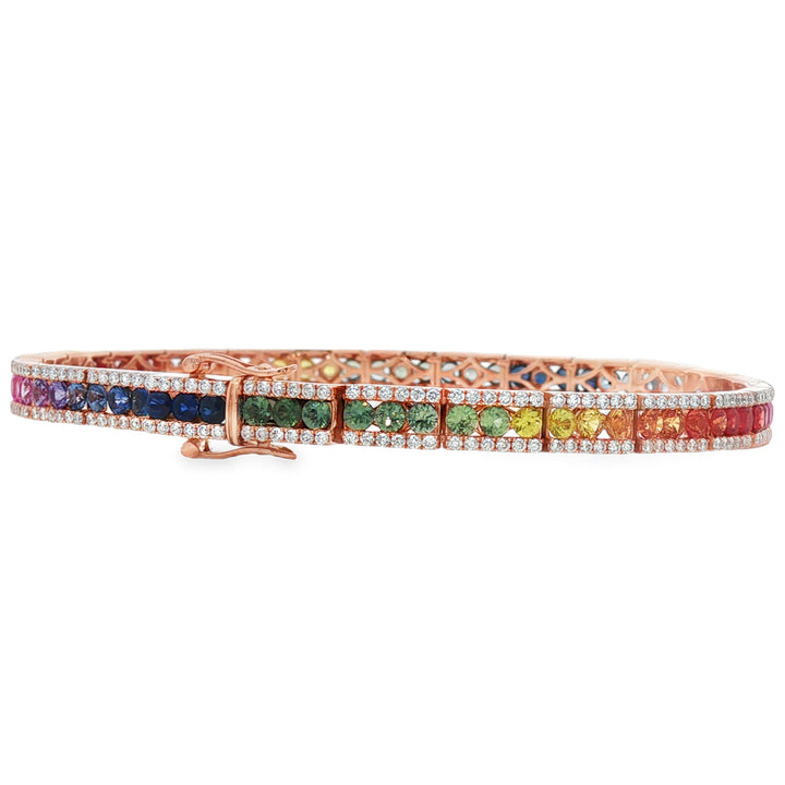 18kt Rose Gold Diamond And Sapphire Tennis Bracelet