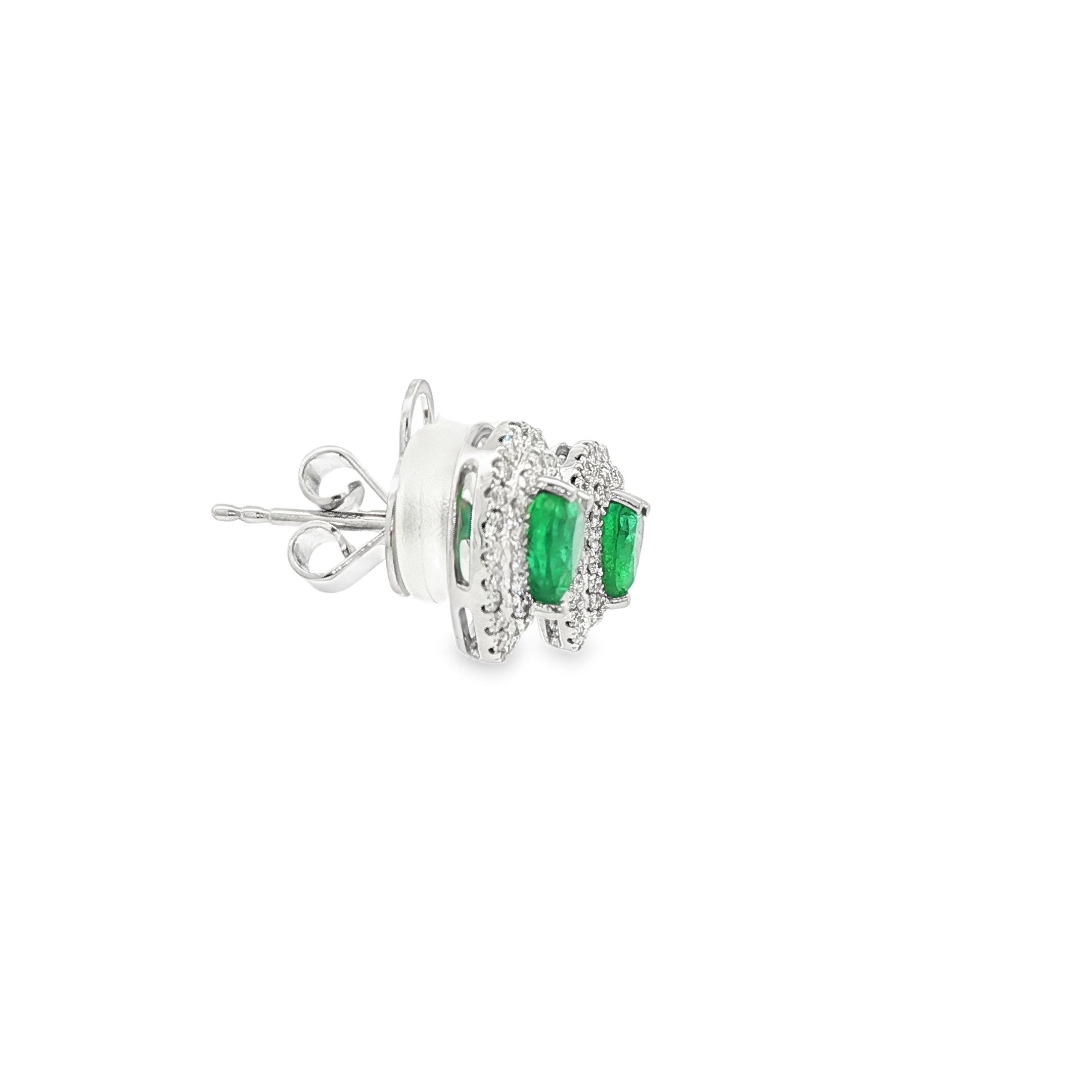 18kt White Gold Diamond And Green Emerald Earrings