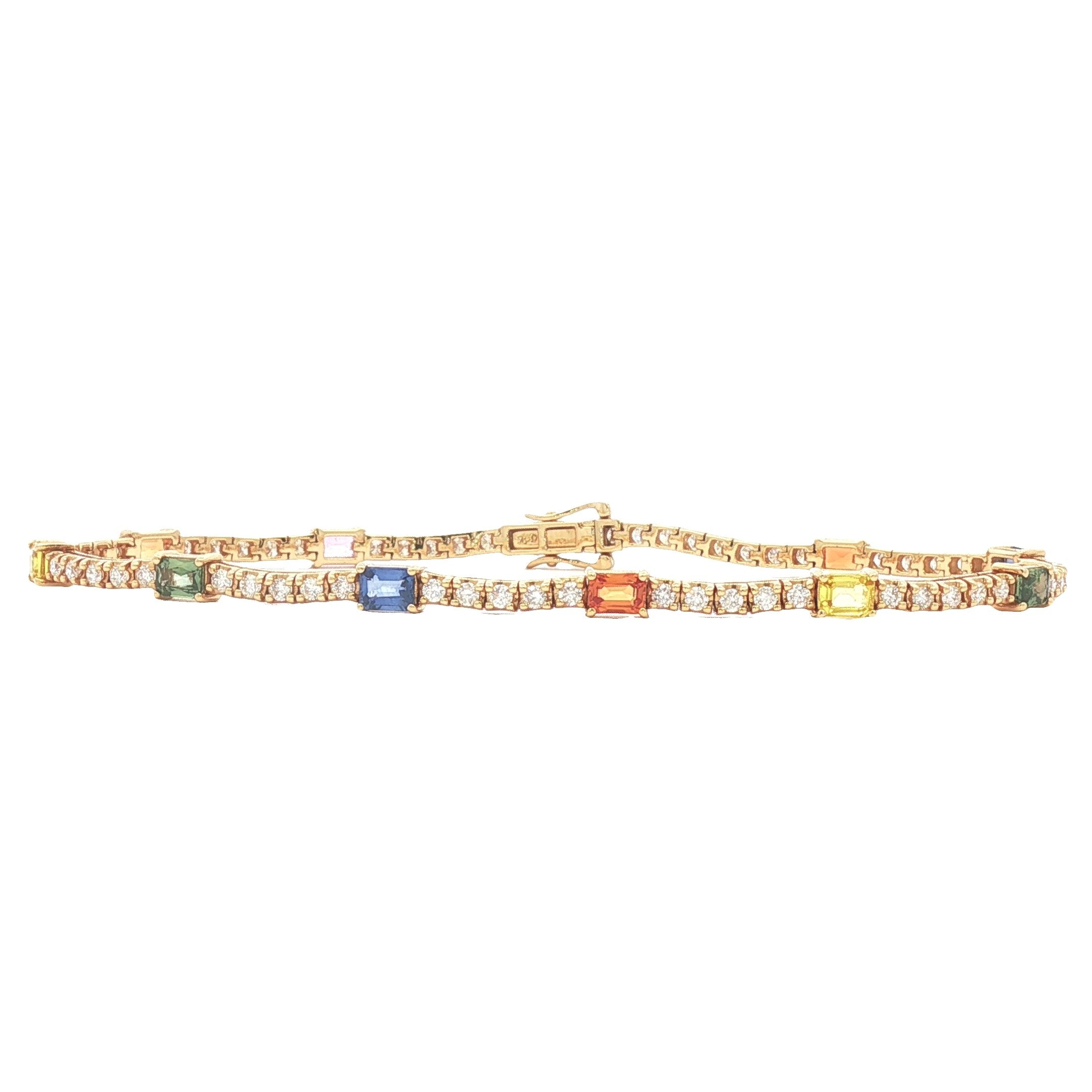 18kt Yellow Gold Diamond And Sapphire Tennis Bracelet