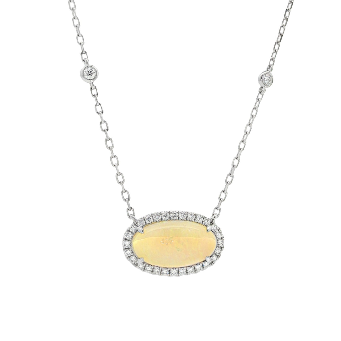 18kt White Gold Diamond And Opal Pendant